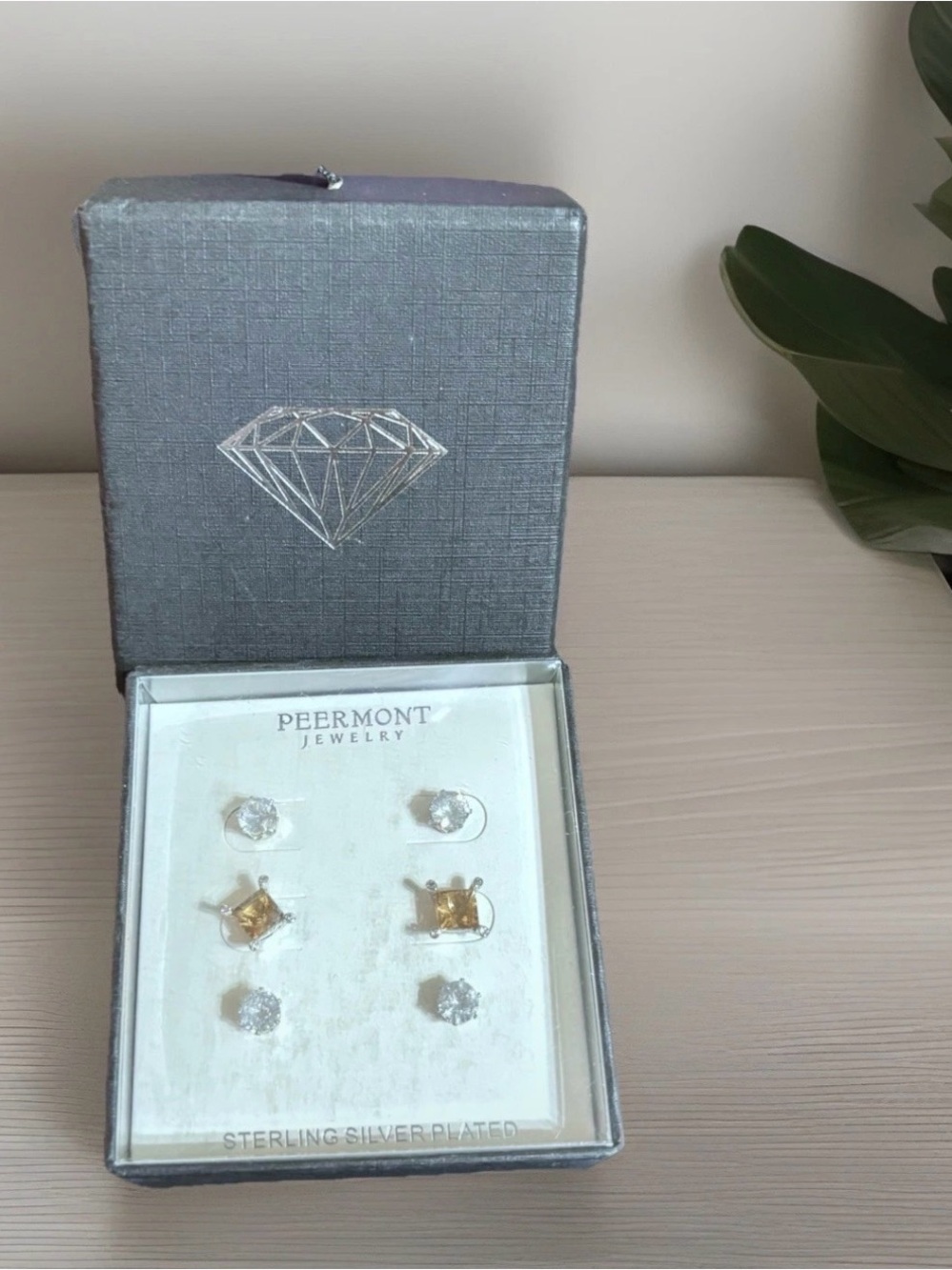 Sterling Silver Plated 3 Pair Stud Earrings Gift Set W/Box• Peermont Jewelry•NWT